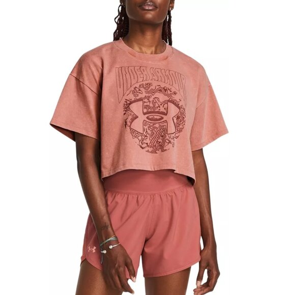 Under Armour โข Dusk to Dawn Heavyweight Crop Tee โข XS โข Canyon Pink/Cinna Red - Picture 2 of 8